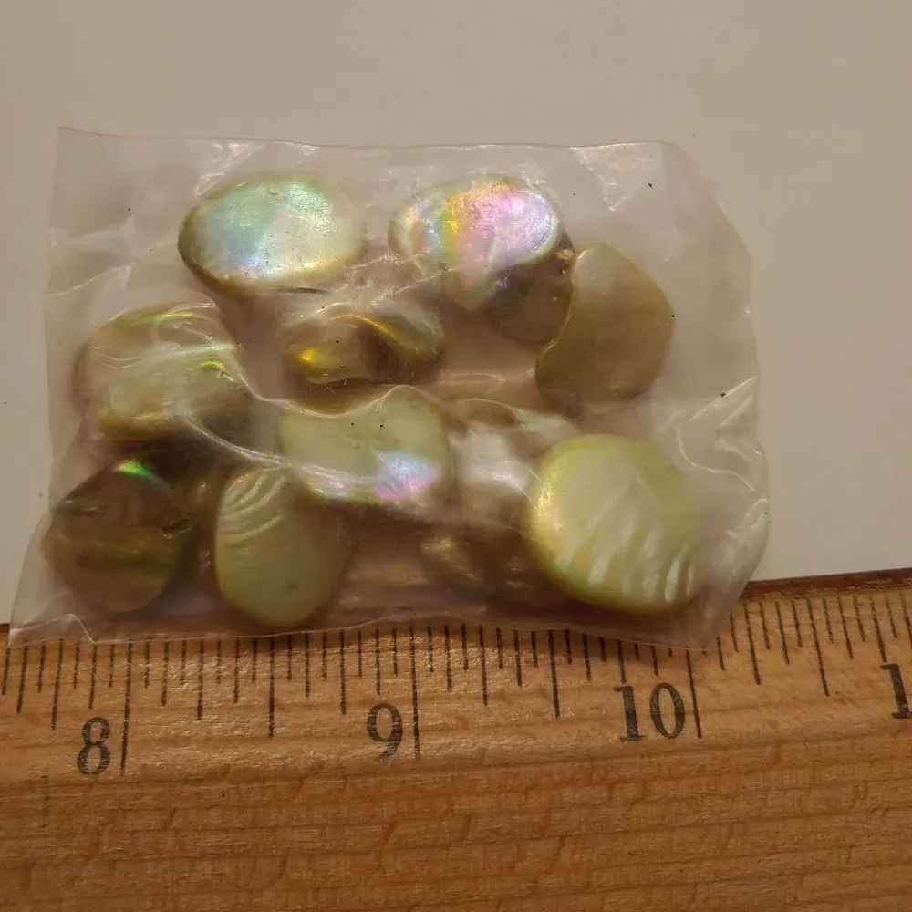 12 pkgs Green/Gold Mother of Pearl irregular form beads
